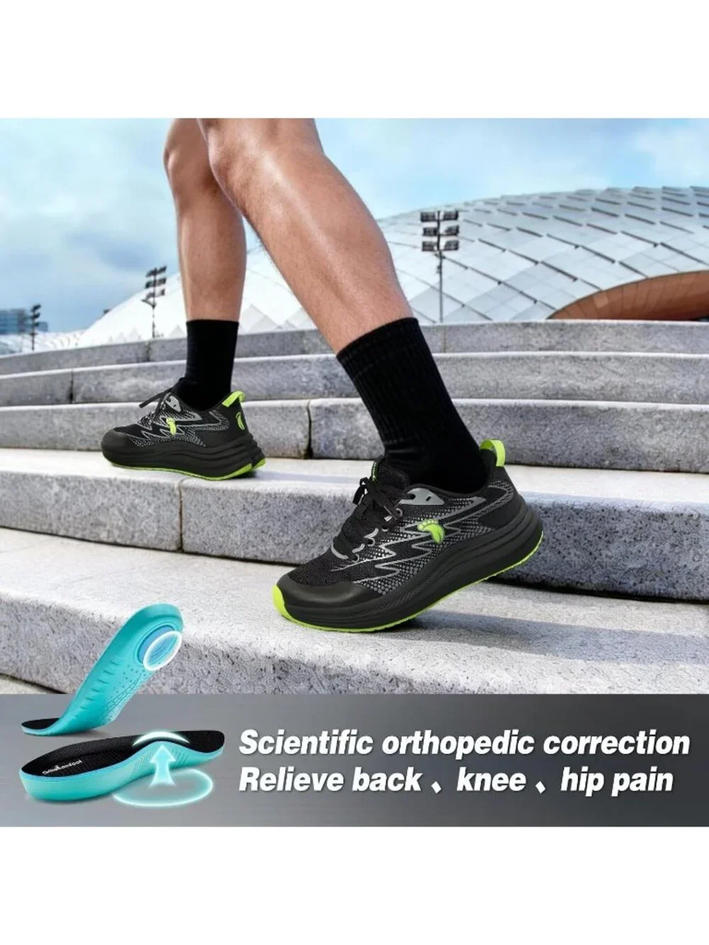 OrthoComfoot Men's Black-1 Rubber Sole Comfortable Hiking Athletic Running Shoes